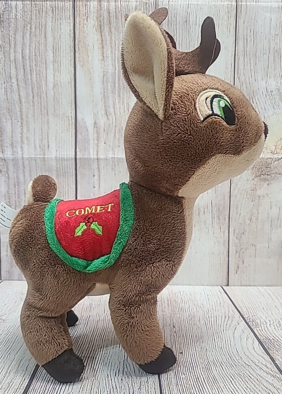 Kellytoy Plush Comet Reindeer Stuffed Animal Brown Red Green 12" 2016